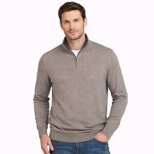 Banana Republic Mens L Taupe 1/4 Zip Sweater Cotton Cashmere Pullover Academia